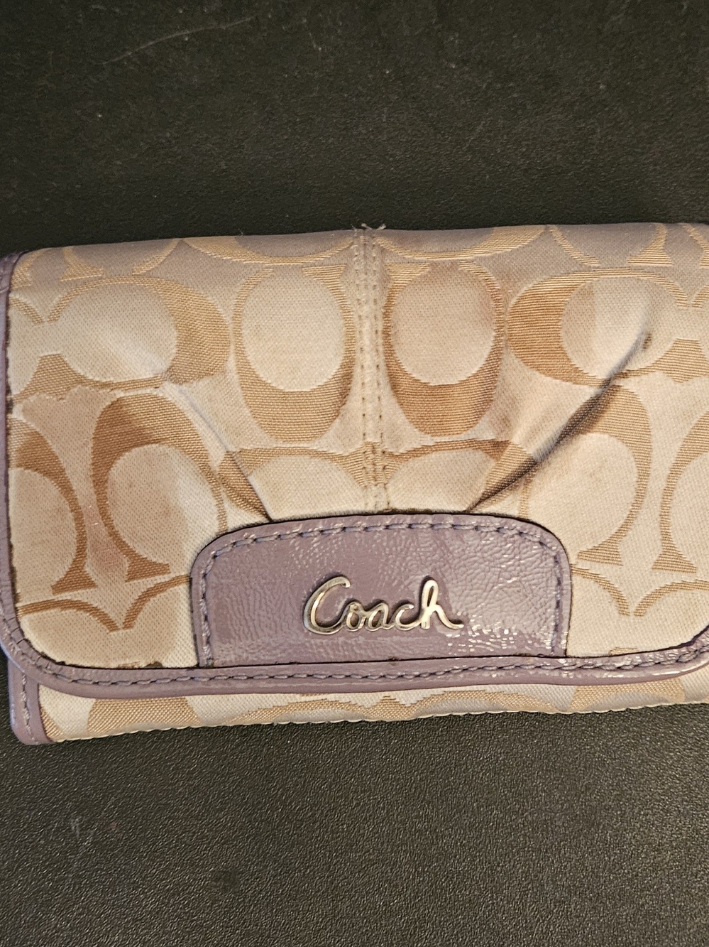 Coach Signature Canvas Wallet in Beige and Light Purple